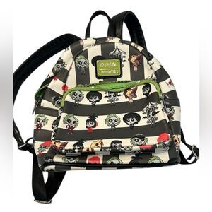 Loungefly Black and White Striped Beetlejuice Beetlejuice Backpack EUC